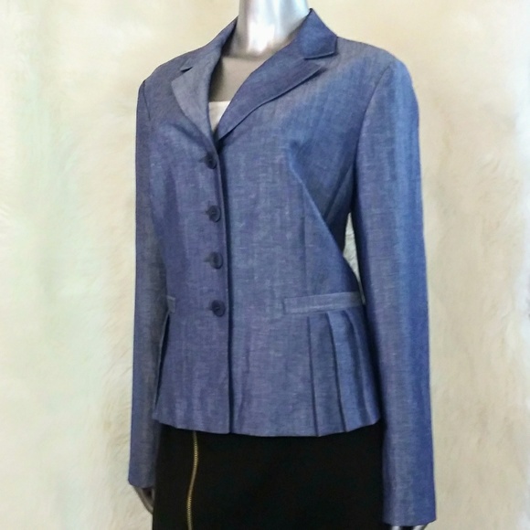 🎀LAFAYETTE 148 NEW YORK BLUE PLEAT POCKET JACKET - Picture 2 of 6